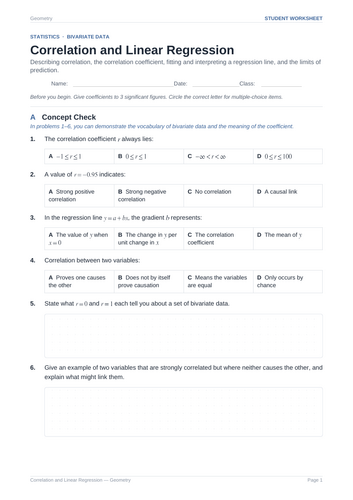 Correlation and Linear Regression Practice & Key