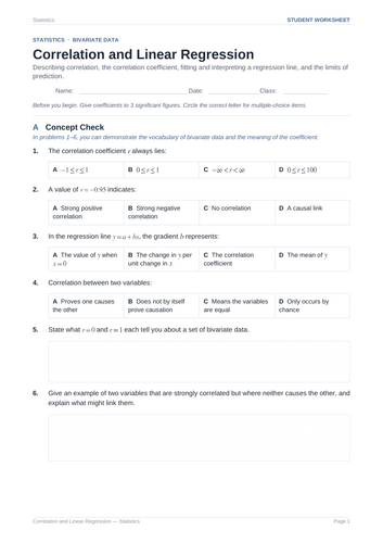 Correlation and Linear Regression Practice & Key