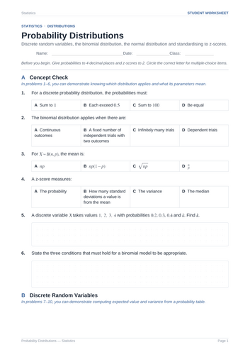 Probability Distributions Practice & Key