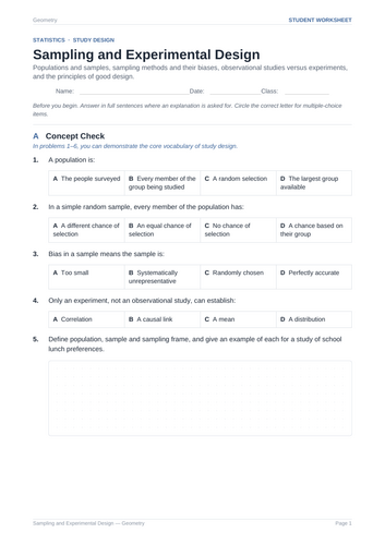 Sampling and Experimental Design Practice & Key
