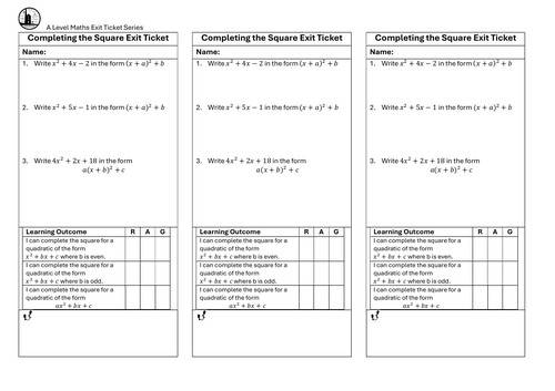 Completing the Square Exit Ticket