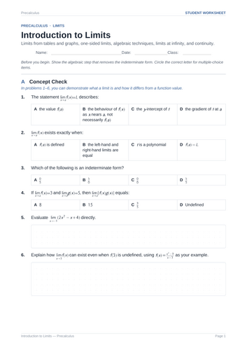 Introduction to Limits Practice & Key