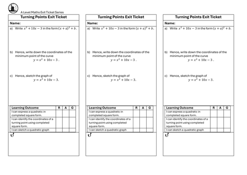 Completing the square Turning Points Exit Ticket