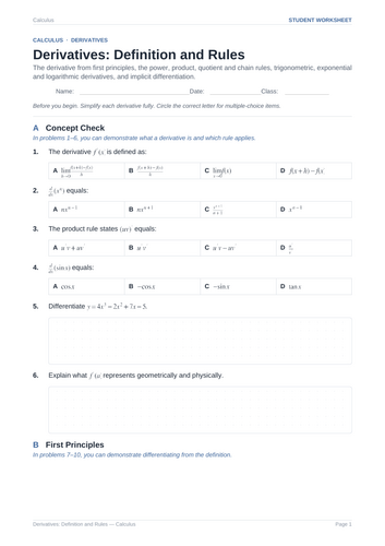 Derivatives: Definition and Rules Practice & Key