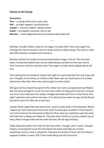 GCSE Drama/GCSE History (OCR/AQA) - English Civil Wars: A Soldier's Life Playscript