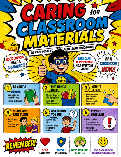 Caring for Classroom Materials I  Educational Poster