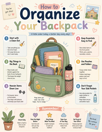 How to Organize your Backpack I Educational Poster