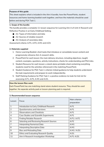 BTEC AAQ Early Childhood Development - Unit 4 - Aim A