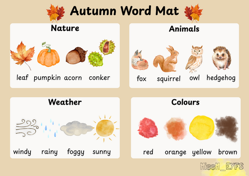 Autumn Vocabulary Cards & Word Mat | EYFS | FREE