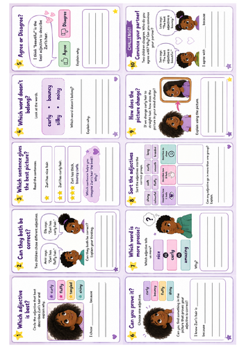 Hair Love Using Effective Adjectives (Workksheets and Challenge Cards)