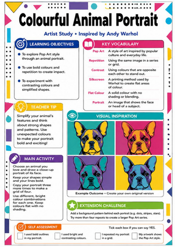 Andy Warhol Colourful Animal Portrait Worksheet | KS3 Pop Art Cover ...