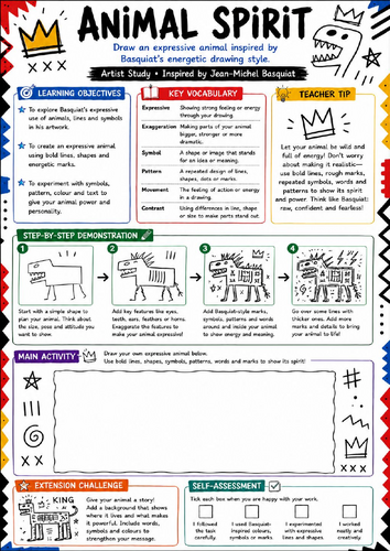 Basquiat Animal Spirit Art Worksheet | KS3 Expressive Animal Drawing ...