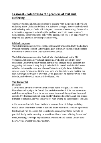 Solutions to the problem of evil - Christian Beliefs Edexcel 2026