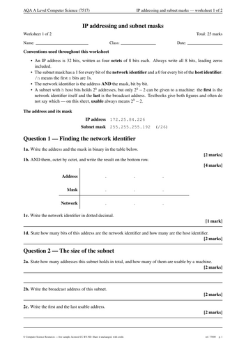 FREE IP Addressing & Subnet Masks Sample | AQA A Level Computer Science ...