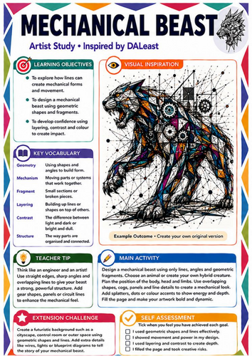DALeast Inspired Mechanical Beast Art Worksheet | Animal & Machine ...