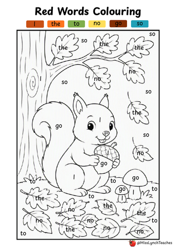Autumn Themed Red Word Colouring