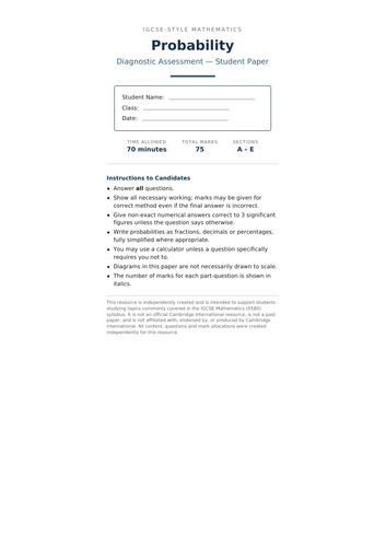 IGCSE-Style Mathematics – Statistics Diagnostic Assessment