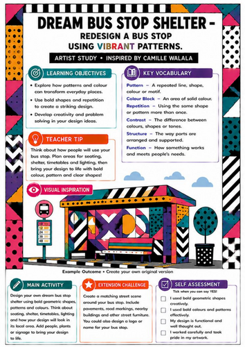 Camille Walala Art Worksheet | Dream Bus Stop Shelter | KS3 ...