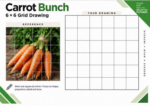 Carrot Bunch Grid Drawing Worksheet | Harvest Vegetables | KS3 & KS4 ...