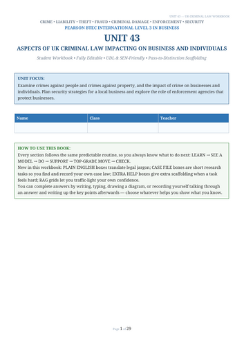 BTEC International Business Unit 43 | Criminal Law Student Booklet