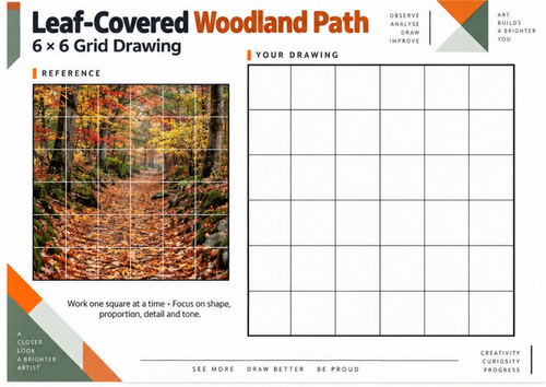 20 Autumn Forest Paths Grid Drawing Worksheets | KS3 & KS4 Art | 6x6 ...