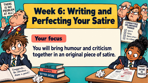 KS3 - CREATIVE WRITING,  INFERENCE AND ANALYSIS - SATIRE - SIX WEEK COURSE