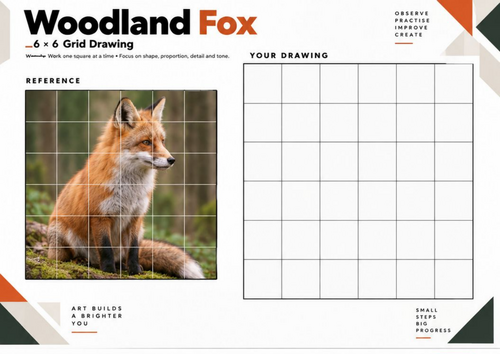 Woodland Fox Grid Drawing Worksheet | 6x6 Animal Drawing Activity | KS3 ...