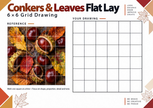 Conkers & Autumn Leaves Grid Drawing Worksheet | KS3 & KS4 Art ...