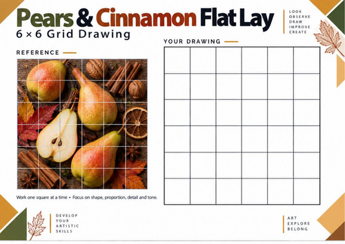 Pears & Cinnamon Autumn Grid Drawing Worksheet | KS3 & KS4 Art ...