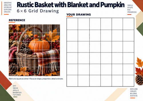 Rustic Basket, Blanket & Pumpkin Grid Drawing Worksheet | Autumn KS3 ...