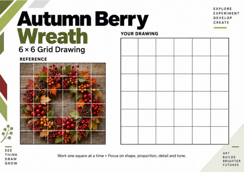 Autumn Berry Wreath Grid Drawing Worksheet | Seasonal Art Activity ...