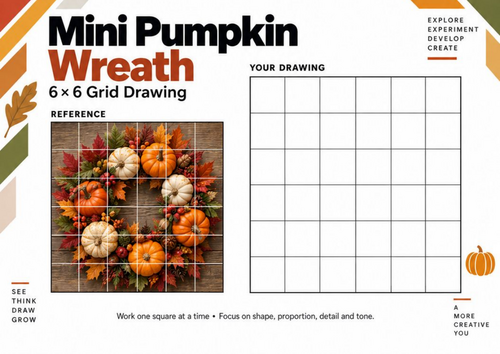 Mini Pumpkin Wreath Grid Drawing Worksheet | Autumn & Harvest Art ...