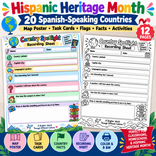 Hispanic Heritage Month Flags & Project | 20 Spanish-Speaking Countries ...