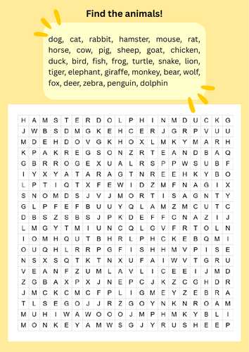 Find the Animals! Animal Vocabulary Worksheet | Teaching Resources