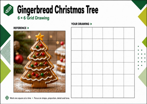 Gingerbread Christmas Tree Grid Drawing Worksheet | Festive Art ...