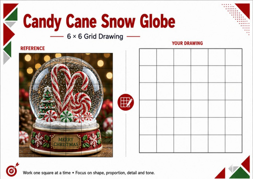 Candy Cane Snow Globe Grid Drawing Worksheet | Christmas Drawing ...