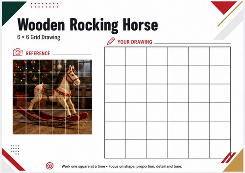 Wooden Rocking Horse Grid Drawing Worksheet | Christmas Art | Teaching ...