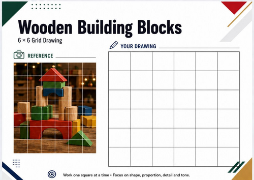 Wooden Building Blocks Grid Drawing Worksheet | Christmas Art ...