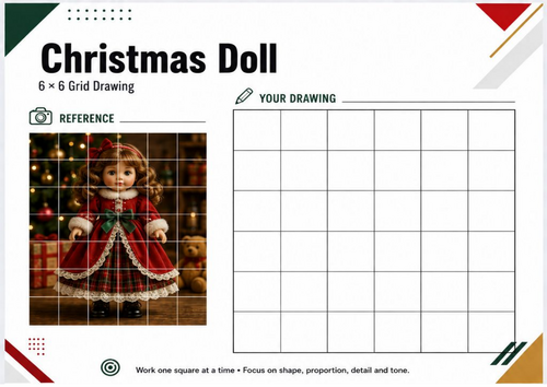 Christmas Doll Grid Drawing Worksheet | Festive Art Activity | Teaching ...