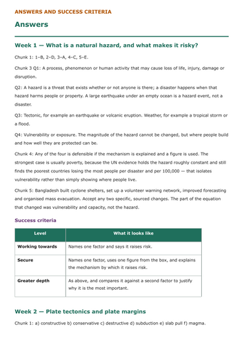 Natural Hazards Homework Booklet