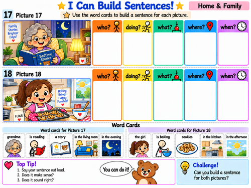 Colour-Coded Sentence Building Home & Family | Sentence Building Cards | Speech & Language