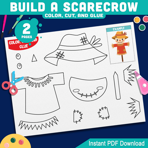 Build a Scarecrow Craft, Fall Paper Craft for Kids, Autumn Cut and ...