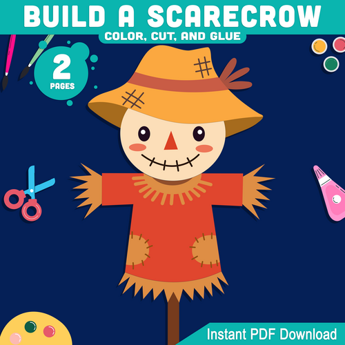 Build a Scarecrow Craft, Fall Paper Craft for Kids, Autumn Cut and ...