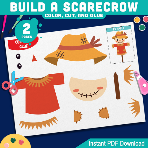 Build a Scarecrow Craft, Fall Paper Craft for Kids, Autumn Cut and ...