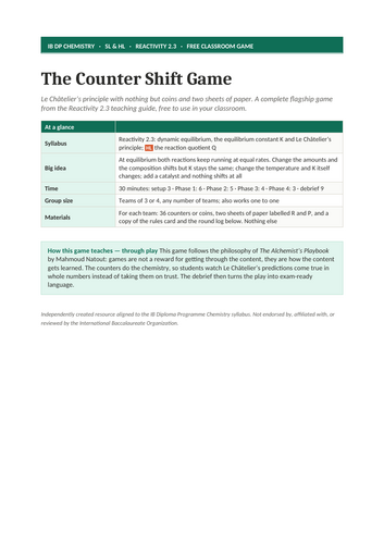 IB Chemistry Reactivity 2.3 Le Châtelier Game | Free Sample | Teaching ...