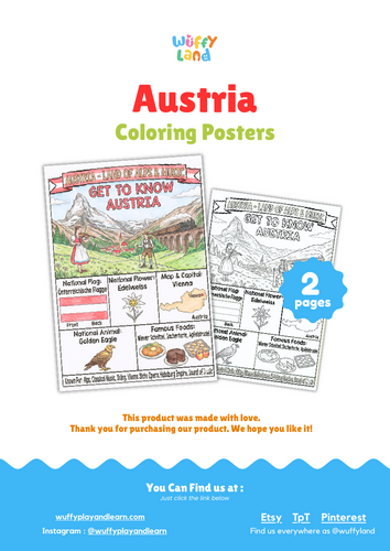 Austria Geography Coloring Poster | Country Facts & Culture | Teaching ...