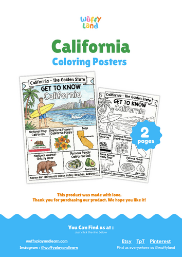 California Geography Coloring Poster | State Facts & Symbols | Teaching ...