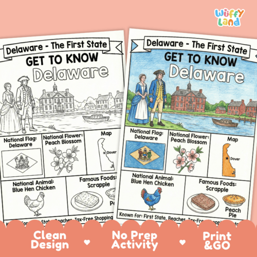 Delaware Geography Coloring Poster | U.S. State Facts Worksheet ...