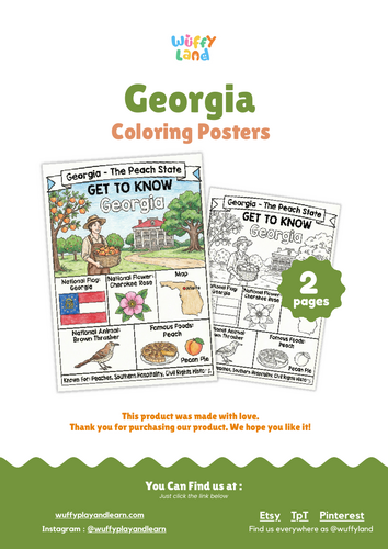 Georgia Geography Coloring Poster | State Facts & Symbols | Teaching ...