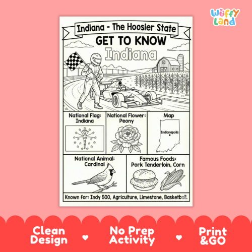 Indiana Geography Coloring Poster | State Facts & Symbols | Teaching ...